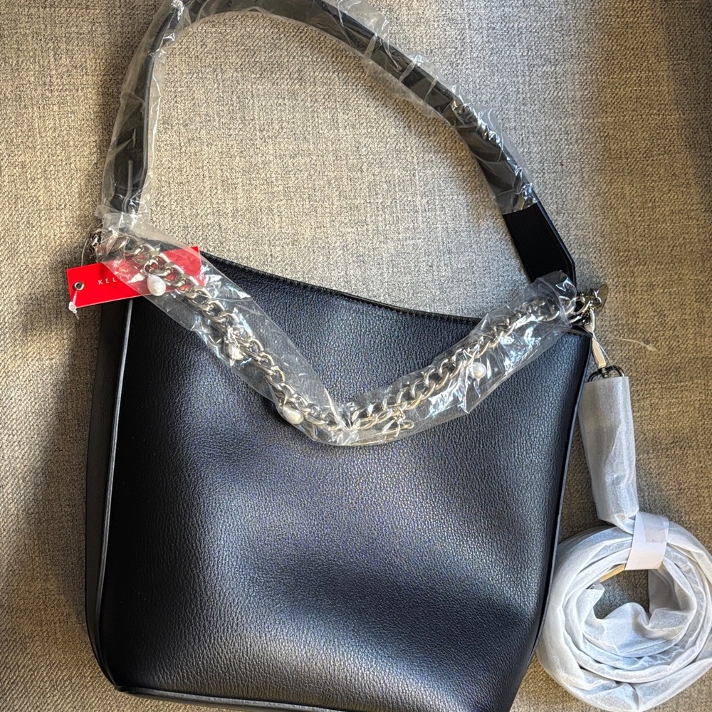 Kelly & Katie Black Shoulder Bag with Chain Detail
